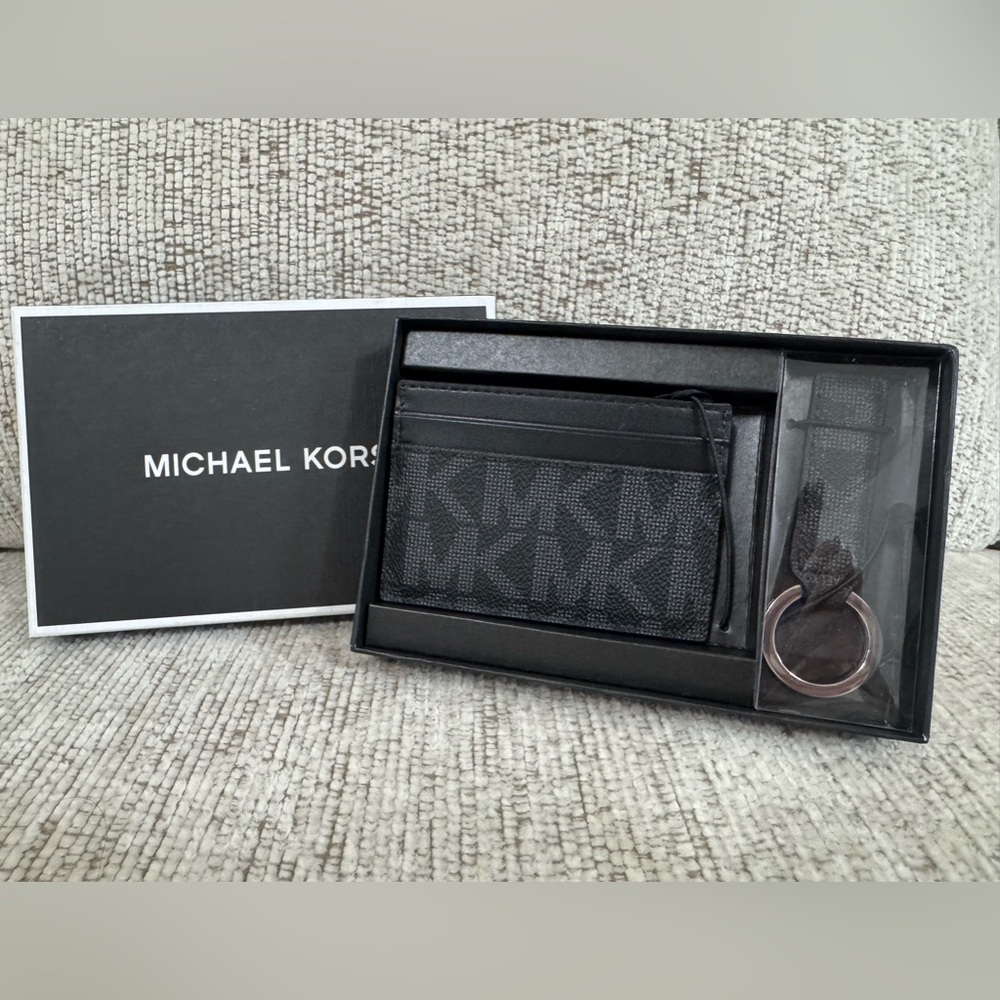 Michael Kors Black Monogram Card Holder and Keychain